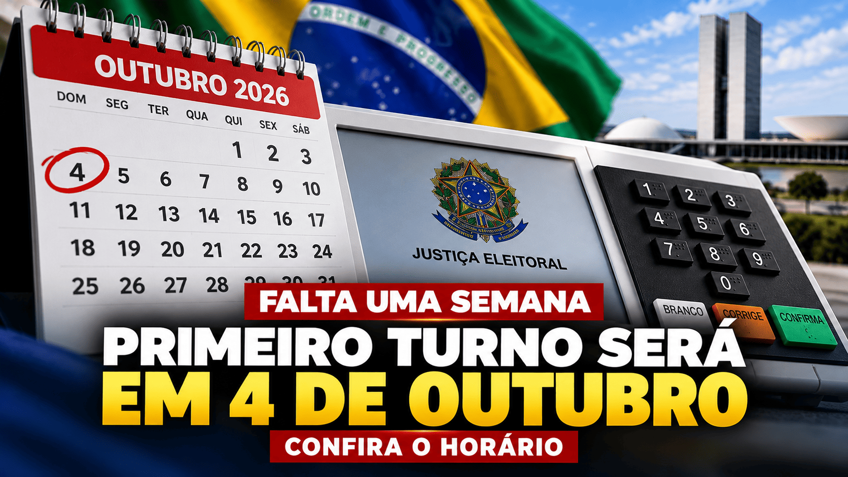 Falta uma semana primeiro turno será em 4 de outubro; confira o horário
